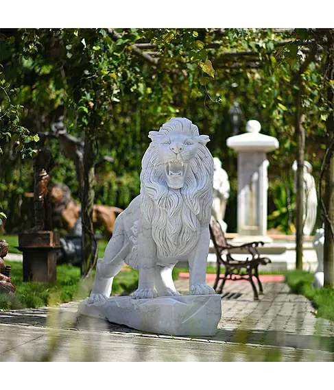 imagem de Escultura Le�o em M�rmore Branco 145cm - EMP450
