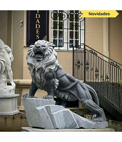 imagem de Escultura Le�o em M�rmore Preto 170cm - EMP547E