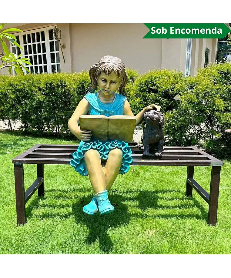 imagem de Escultura Menina com Cachorro no Banco 132cm - EBZ604