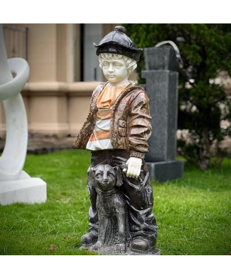 imagem do produto Escultura Menino e Cachorro Mármore Color 100cm - EMP761 Arte Decorativa 
