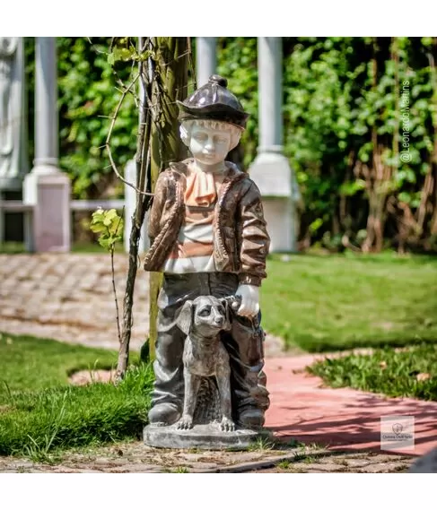 imagem de Escultura Menino e Cachorro M�rmore Color 100cm - EMP761