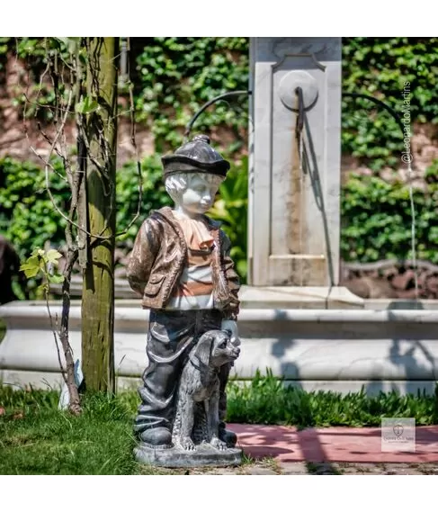 imagem de Escultura Menino e Cachorro M�rmore Color 100cm - EMP761