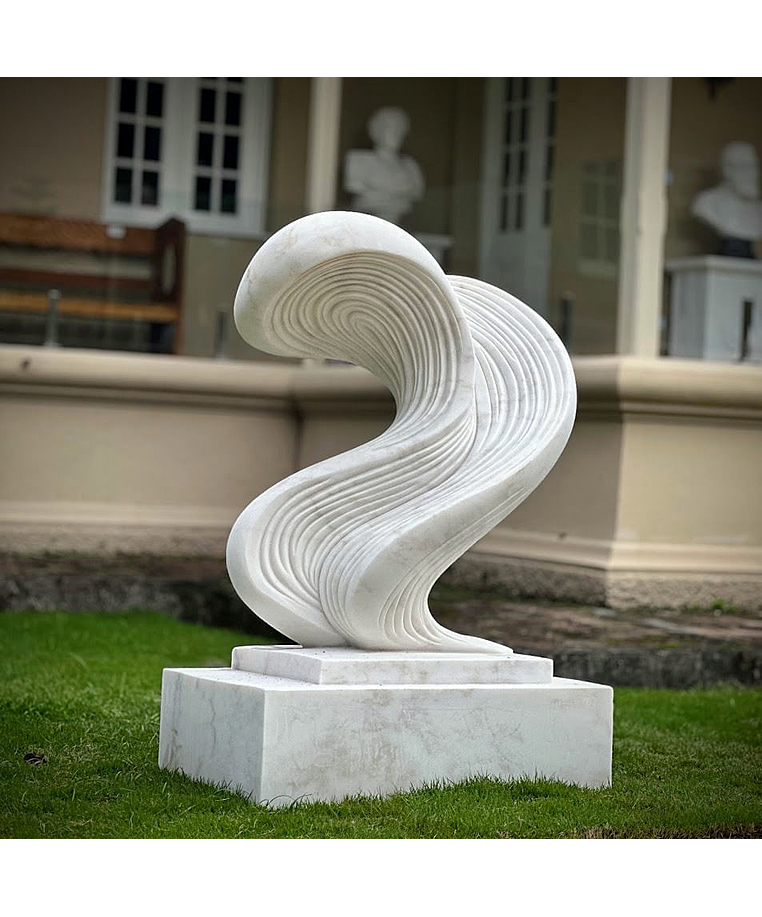 imagem do produto Escultura Ondas de Pedra Mármore Branco 120cm - EMP738 Para Ambientes Contemporâneos