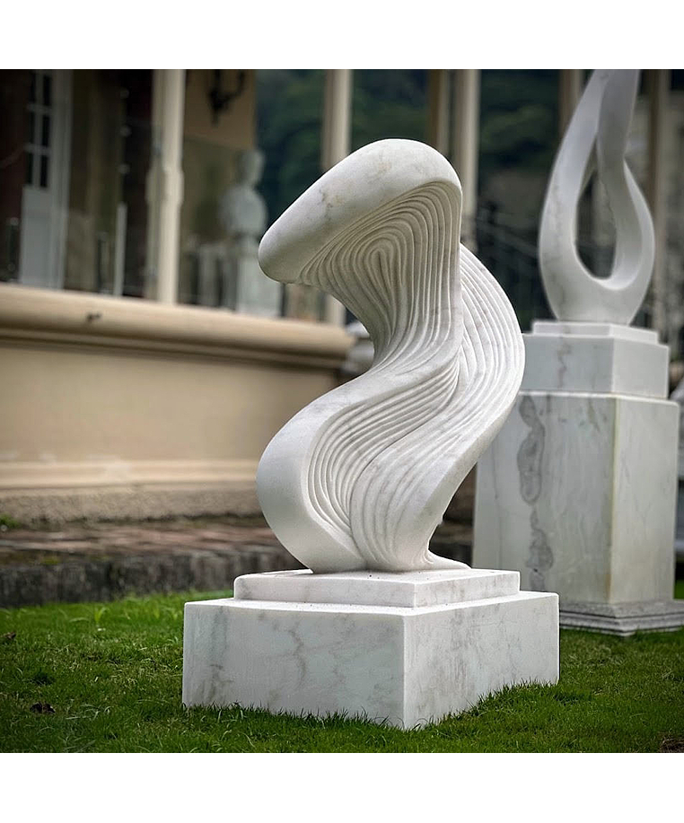 imagem do produto Escultura Ondas de Pedra Mármore Branco 120cm - EMP738 Para Ambientes Contemporâneos