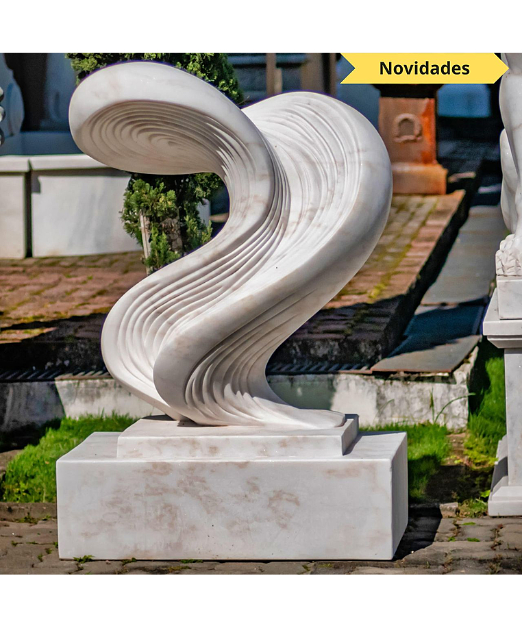 imagem do produto Escultura Ondas de Pedra Mármore Branco 120cm - EMP738 Para Ambientes Contemporâneos