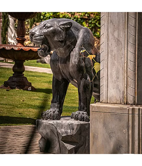 imagem de Escultura Pantera Mármore Preto 120cm - EMP548D
