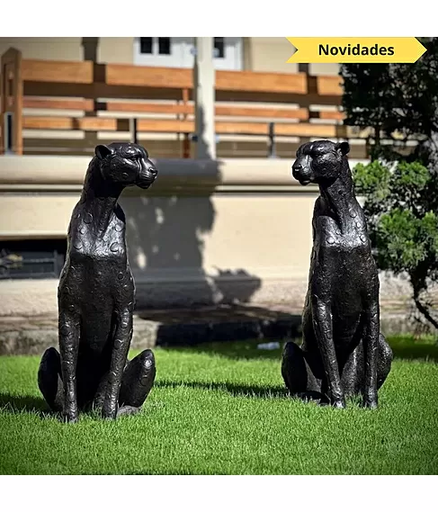 imagem de Escultura Par de Guepardos em Bronze 100cm - EBZ719 Paisagismo de Luxo