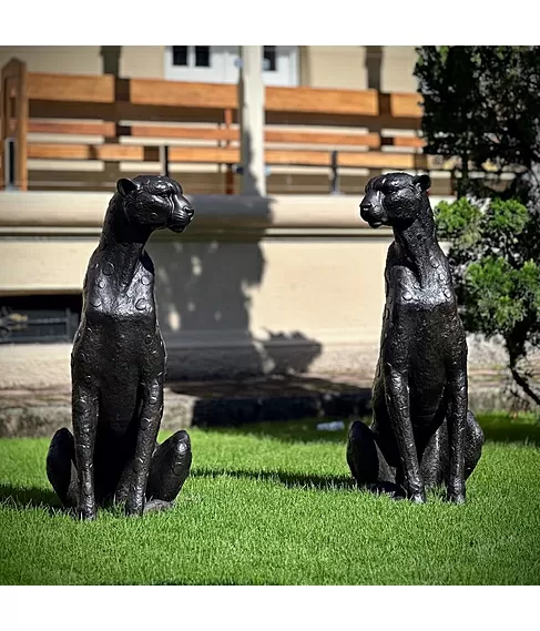 imagem de Escultura Par de Guepardos em Bronze 100cm - EBZ719 Paisagismo de Luxo