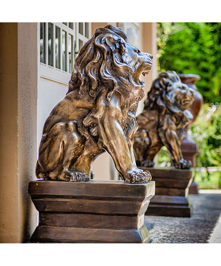 imagem do produto Escultura Par de Leões com Base em Bronze 120cm - EBZ608 Presença Imponente