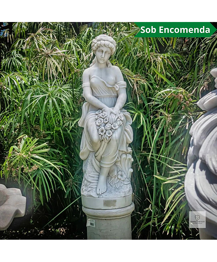 imagem do produto Escultura Primavera Sentada em Mármore Branco 140cm EMP381 Elegância Clássica