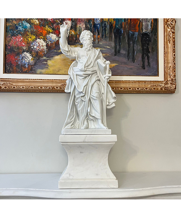 imagem do produto Escultura São Paulo em Mármore Branco 61cm IMP344 Para Ambientes Religiosas 