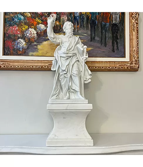 imagem de Escultura S�o Paulo em M�rmore Branco 61cm - IMP344