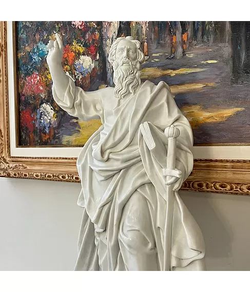 imagem de Escultura S�o Paulo em M�rmore Branco 61cm - IMP344