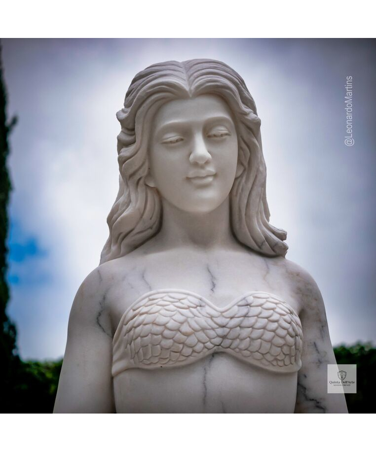 imagem do produto Escultura Sereia Sentada M�rmore Branco 120cm - EMP769