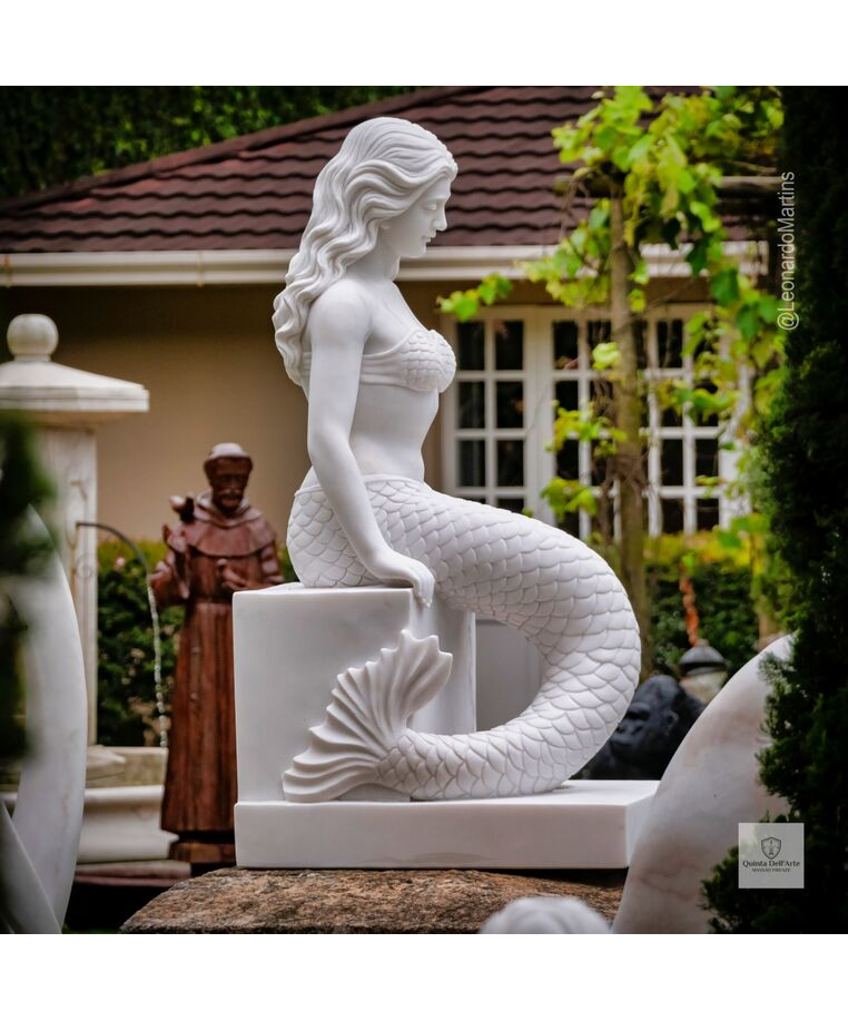 imagem do produto Escultura Sereia Sentada M�rmore Branco 120cm - EMP769