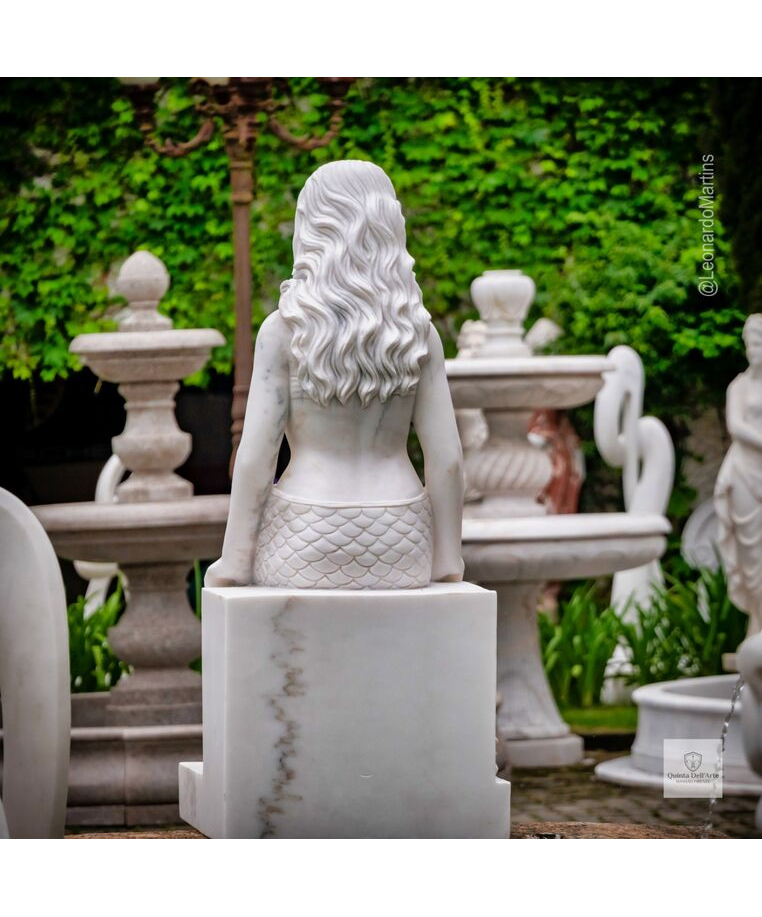 imagem do produto Escultura Sereia Sentada M�rmore Branco 120cm - EMP769