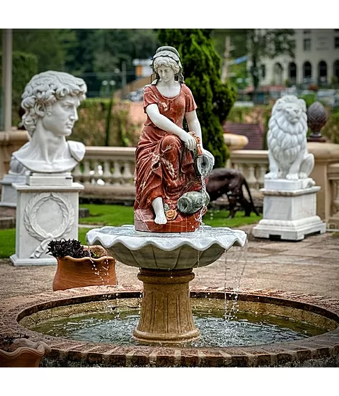 imagem de Fonte Camponesa em Mármore 190cm - FMP203 Charme Rústico e Sofisticação para Jardins