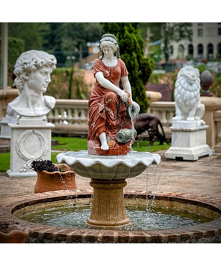 imagem do produto Fonte Camponesa em Mármore 190cm - FMP203 Charme Rústico e Sofisticação para Jardins