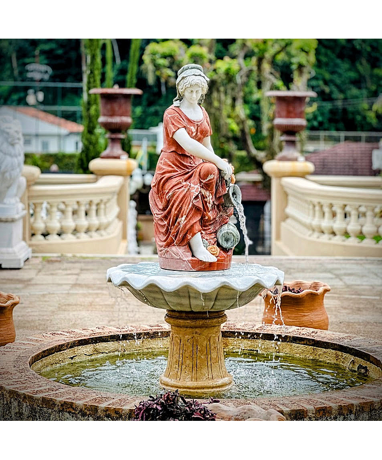 imagem do produto Fonte Camponesa em Mármore 190cm - FMP203 Charme Rústico e Sofisticação para Jardins