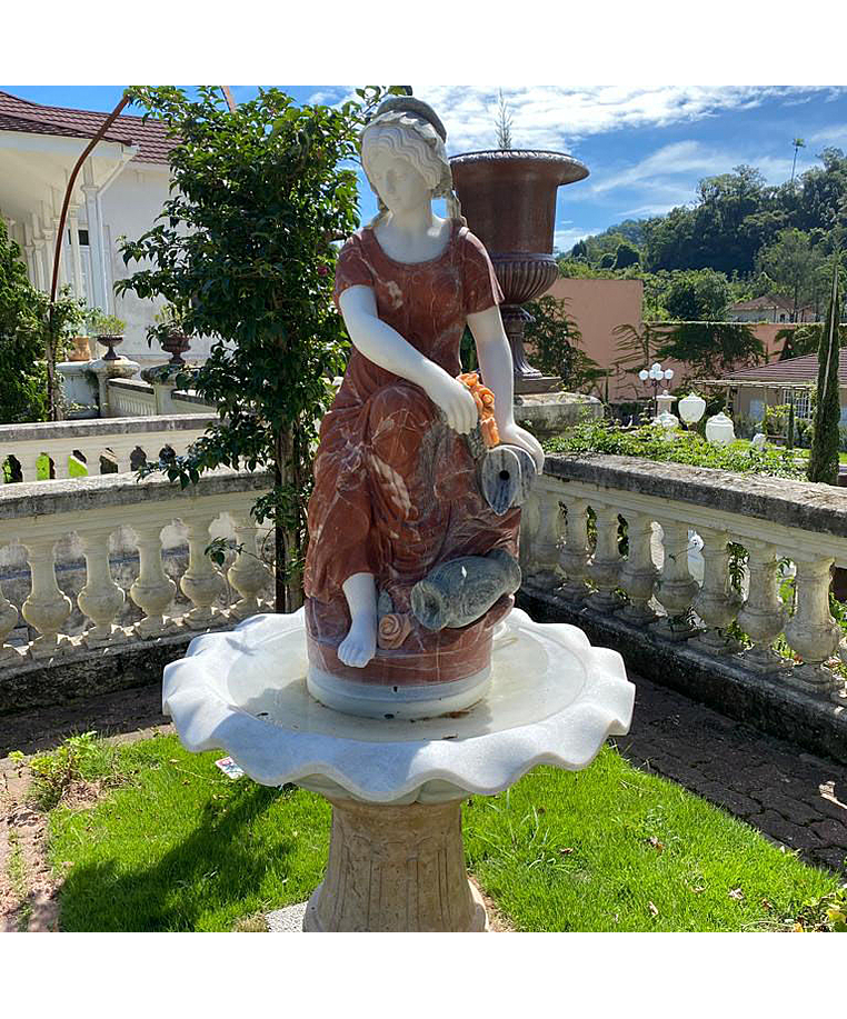 imagem do produto Fonte Camponesa em Mármore 190cm - FMP203 Charme Rústico e Sofisticação para Jardins