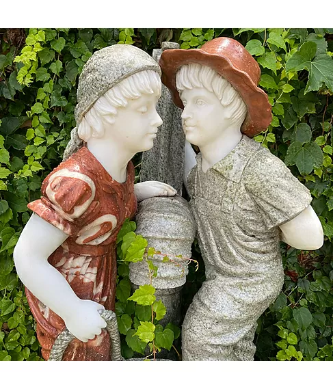 imagem de Fonte Menina e Menino em Mármore 130cm - FMP147 Jardins Elegantes