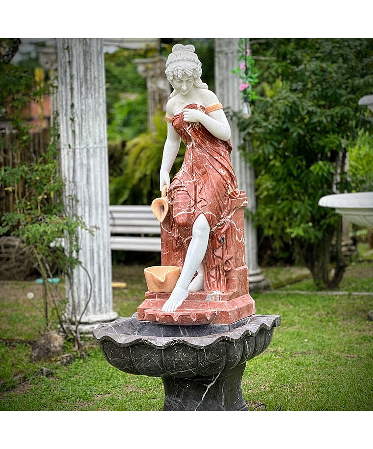 imagem do produto Fonte Ninfa Color em Mármore 190cm - FMP191 Elegância e Cores Sofisticadas para Jardins