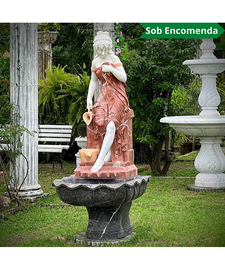 imagem do produto Fonte Ninfa Color em Mármore 190cm - FMP191 Elegância e Cores Sofisticadas para Jardins