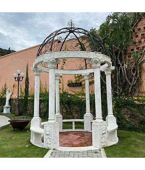 imagem de Gazebo de Mármore Branco 270cm - VRMP278 Jardins de Luxo