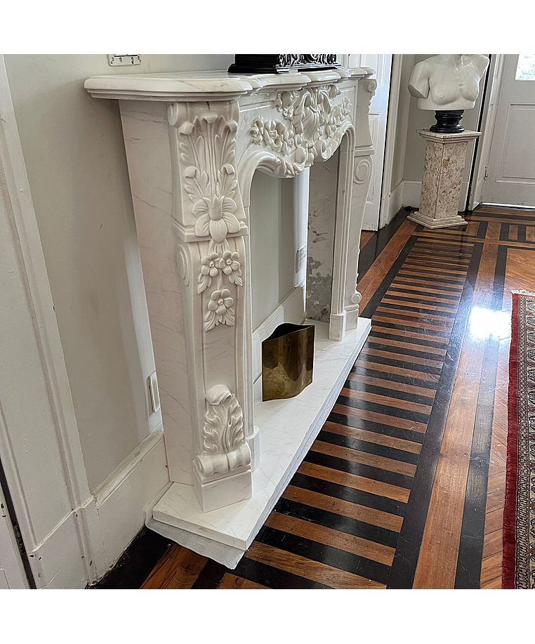 imagem do produto Lareira em Mármore Branco 150cm VRMP298 Sofisticada para Ambientes de Alto Padrão