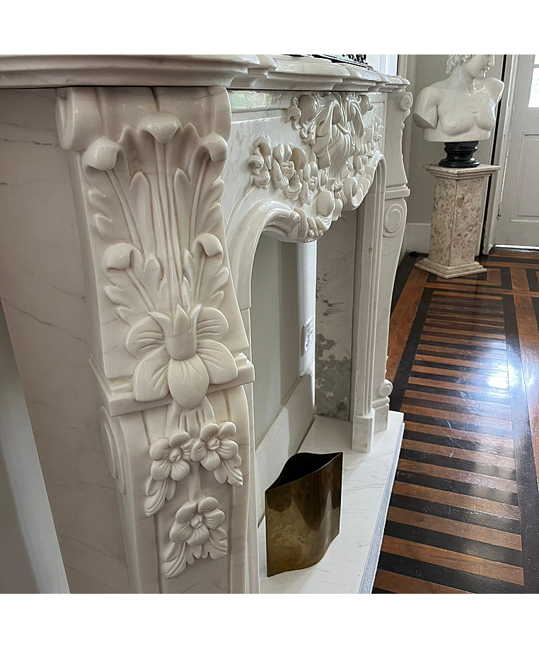 imagem do produto Lareira em Mármore Branco 150cm VRMP298 Sofisticada para Ambientes de Alto Padrão