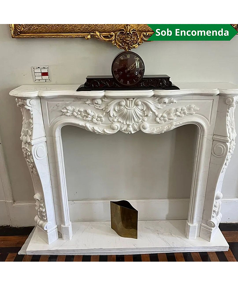 imagem do produto Lareira em Mármore Branco 150cm VRMP298 Sofisticada para Ambientes de Alto Padrão