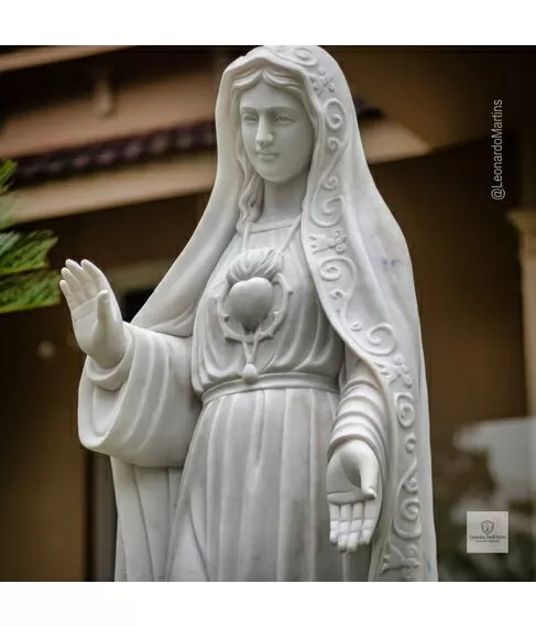 imagem de Nossa Senhora de Fátima Mármore Branco 160cm - IMP352 Para ambientes Religiosos 