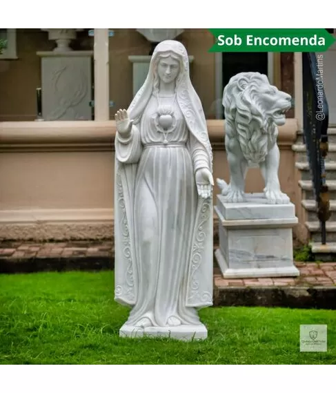 imagem de Nossa Senhora de Fátima Mármore Branco 160cm - IMP352 Para ambientes Religiosos 