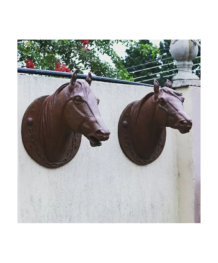 imagem de Par Cabeças de Cavalo Jockey em Ferro Fundido 73cm VRF271