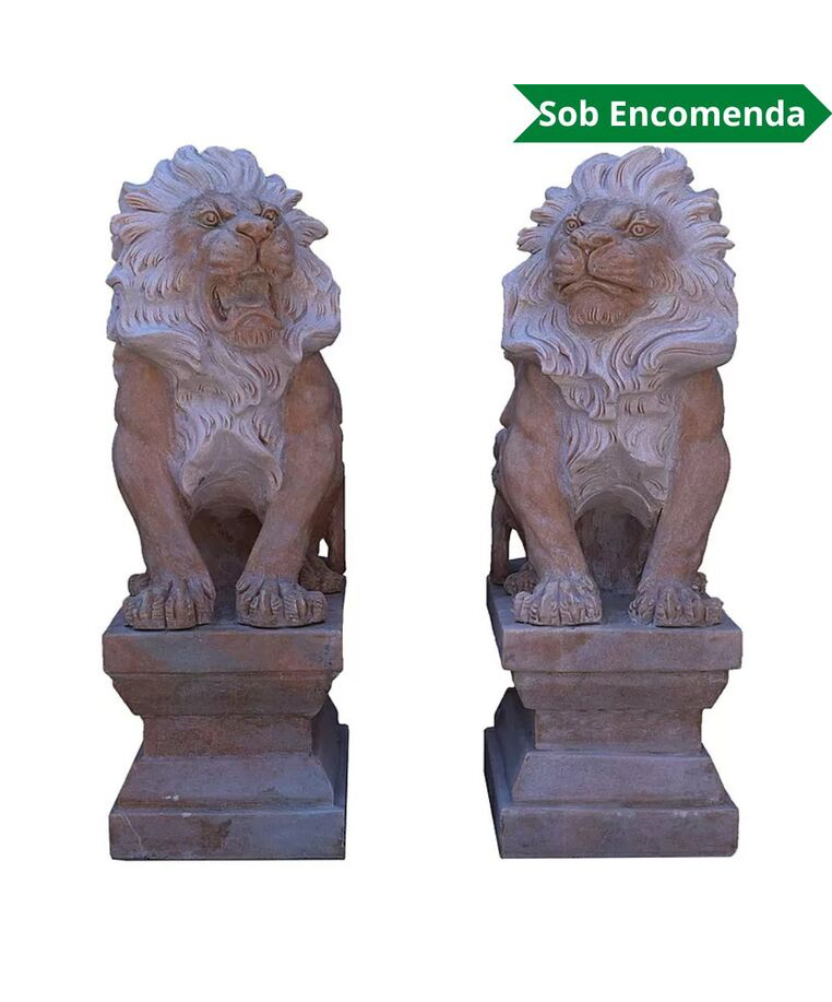 imagem do produto Par de Escultura Leão Rosa Sentado 80cm EMP402 Elegância e Charme Clássico