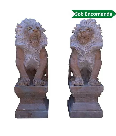 imagem de Par de Escultura Le�o Rosa Sentado 80cm - EMP402