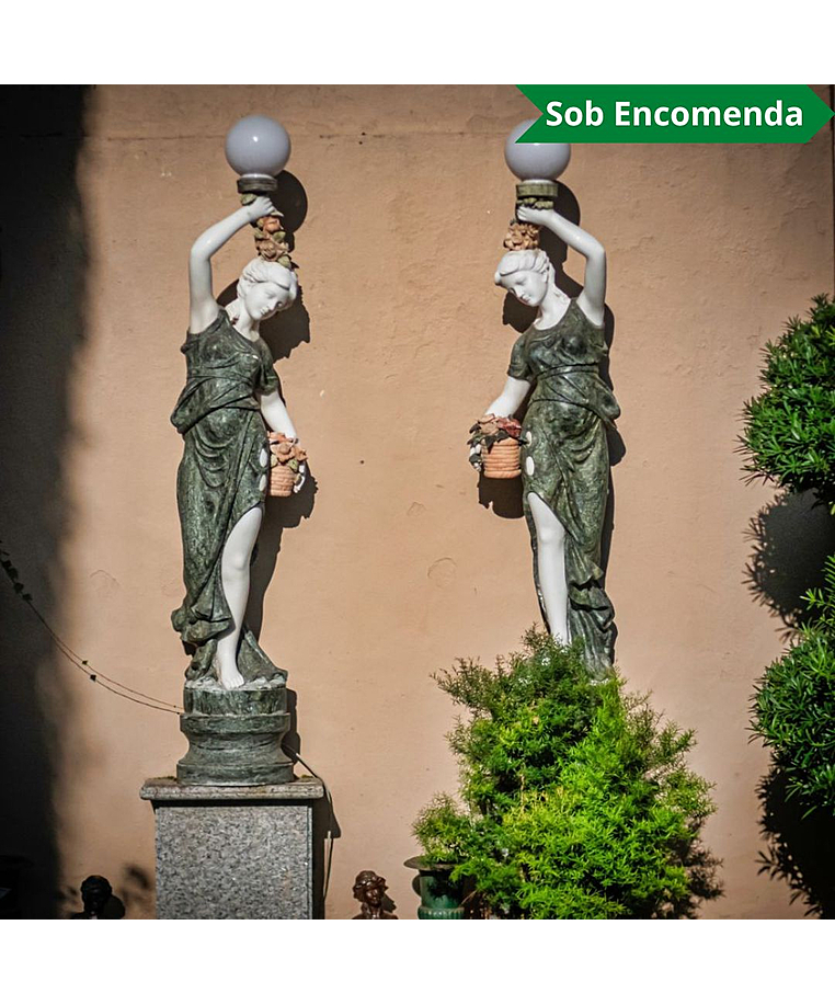 imagem do produto Par de Esculturas Lady Luminária Mármore Green 190cm - EMP619 Alto Padrão