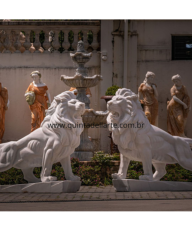 imagem do produto Par de Leões em Mármore Branco 150cm EMP546 Elegância e Presença