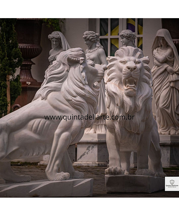 imagem do produto Par de Leões em Mármore Branco 150cm EMP546 Elegância e Presença