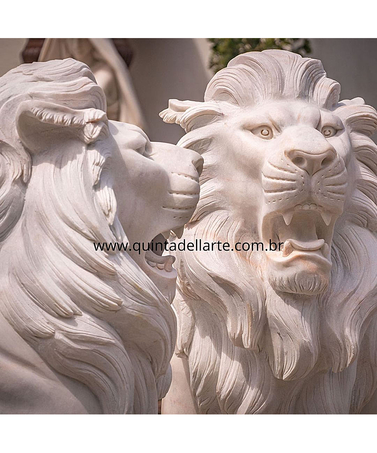 imagem do produto Par de Leões em Mármore Branco 150cm EMP546 Elegância e Presença