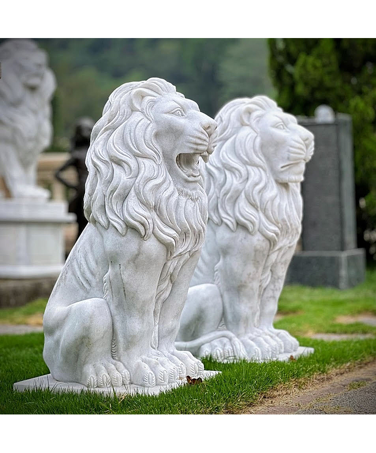 imagem do produto Par de Leões em Mármore Branco 90cm EMP705 Elegância e Proteção Clássica
