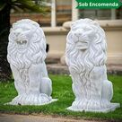 imagem do produto Par de Leões em Mármore Branco 90cm EMP705 Elegância e Proteção Clássica