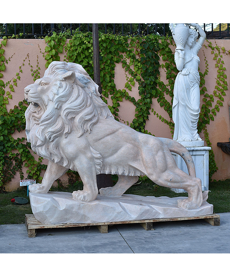 imagem do produto Par de Leões em Mármore Rosa 145cm EMP449 Elegância e Presença Clássica