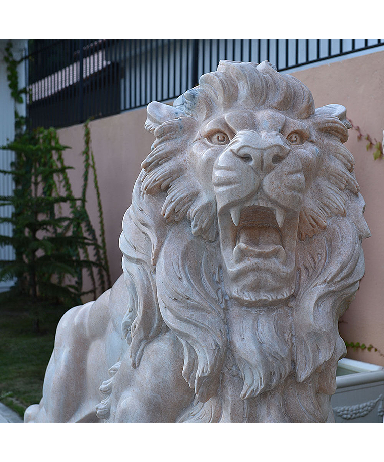 imagem do produto Par de Leões em Mármore Rosa 145cm EMP449 Elegância e Presença Clássica