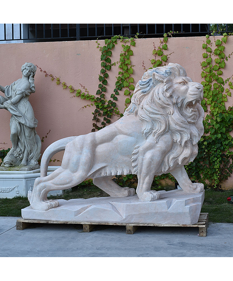 imagem do produto Par de Leões em Mármore Rosa 145cm EMP449 Elegância e Presença Clássica