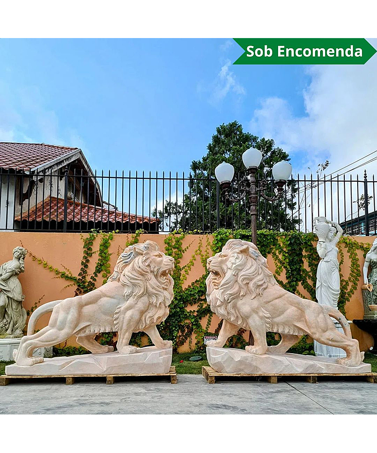 imagem do produto Par de Leões em Mármore Rosa 145cm EMP449 Elegância e Presença Clássica