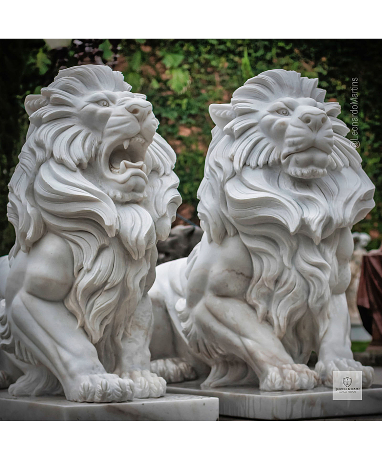 imagem do produto Par de Leão Sentado 140cm Mármore Branco EMP462 Elegância e Sofisticação