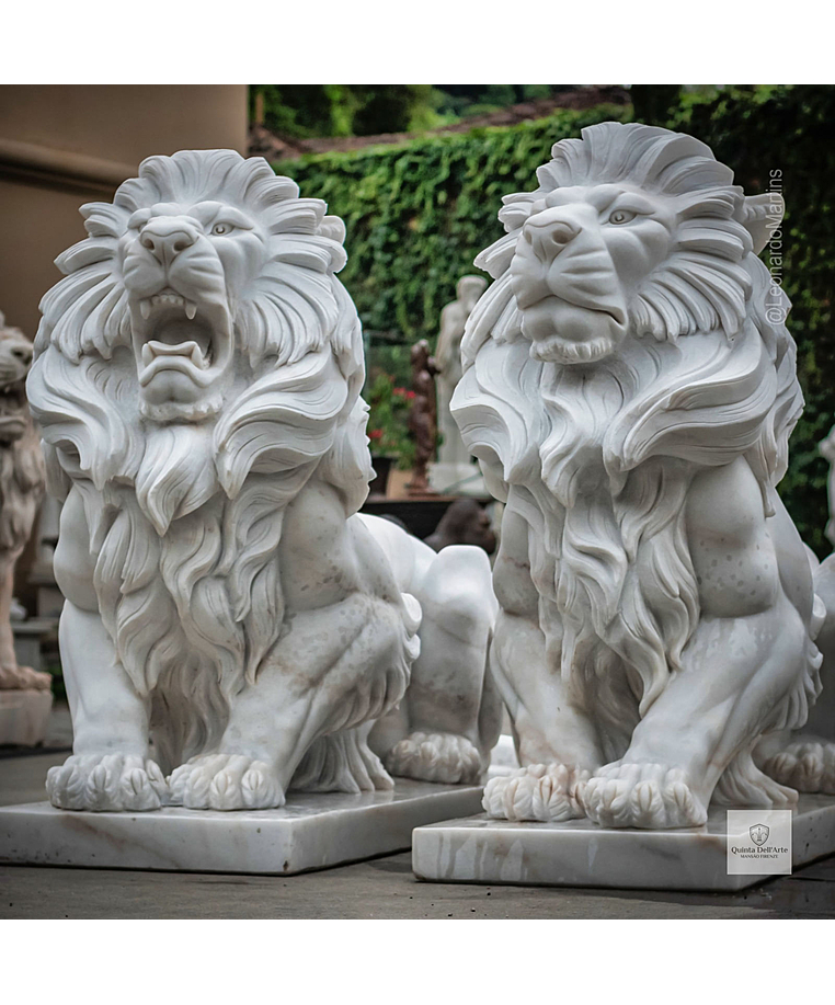 imagem do produto Par de Leão Sentado 140cm Mármore Branco EMP462 Elegância e Sofisticação