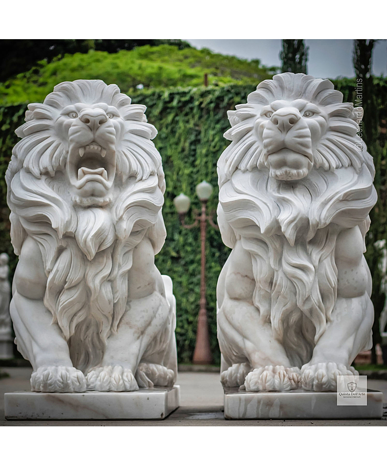 imagem do produto Par de Leão Sentado 140cm Mármore Branco EMP462 Elegância e Sofisticação