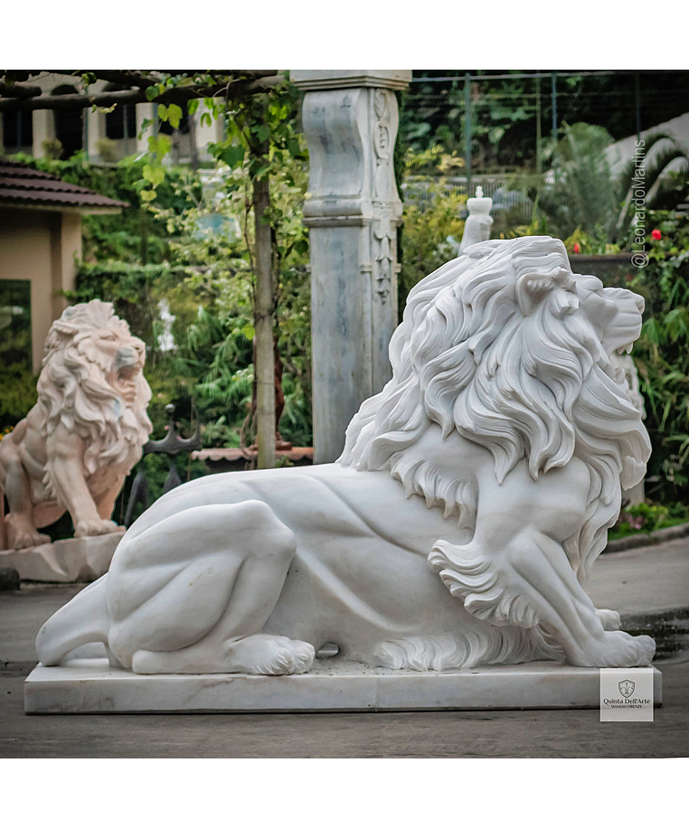 imagem do produto Par de Leão Sentado 140cm Mármore Branco EMP462 Elegância e Sofisticação
